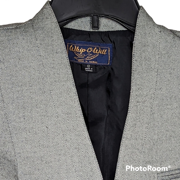 Whip-o-Will Skirt Suit Women's Sz 12 Gray Herringbone 2 Piece Vintage Work Wear - Picture 9 of 16